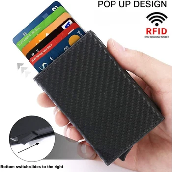 Държач за кредитни карти, мъжки портфейл със защита от RFID заключване, алуминиева кутия, портмоне от изкуствена кожа с клип за пари, дизайнерски държач за карти viaje