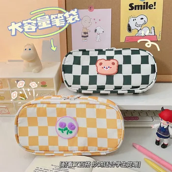 Калъф за моливи Kawaii Bear Rabbit игра с анимационни шахматна дъска, молив случай е с голям капацитет, Корея, чанта за съхранение на канцеларски материали, чанта за ученически пособия.