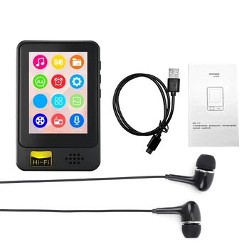 Портативен MP4 плейър, Bluetooth 5.2 Сензорен екран Walkman с Функция за електронни книги/ FM радио/запис на Музикален плеър, Вграден Високоговорител