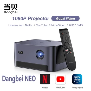 Глобалната версия на проектора Dangbei НЕО 1080P, официално лицензиран от Netflix, портативен видео проектор Bluetooth за домашно кино