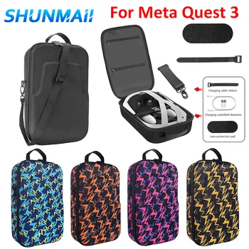 Защитен калъф EVA за виртуална слушалки Meta Quest 3, голям чанта за съхранение с пагон, тампон за обектив, Удароустойчив вратовръзка със защита от надраскване