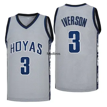 Тениска Allen Iverson, баскетболно майк 3 Джорджтаун, мъжка риза в стил ретро средно училище, зашити на ръка, размерът на САЩ S-XXXL
