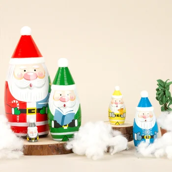 1 комплект коледни руски играчки-скворечников Дървени штабелируемые кукли, Кукли на Дядо Коледа