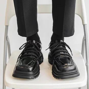 Обувки за татко мъжки дерби с нишов каишка в британския стил, кожени обувки на платформа с възхода