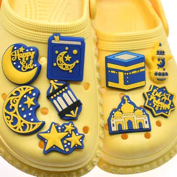 1 бр. Висулки от крокодилска кожа, Оригинални Аксесоари за обувки Happy Eid Blue Moon Star, Красиви нарциссовые сабо, Украса JIBZ