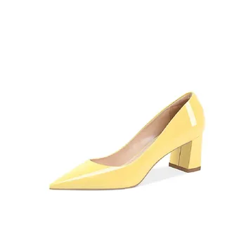 Дамски огромни жълти обувки-лодка със затворени пръсти, без закопчалка на ток, класически офис модела обувки Basiness