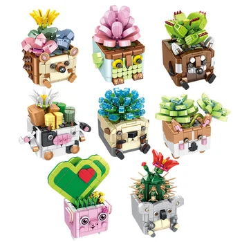 Серия Сукуленти САМ на Животните В Саксии brickheadz Събрани Строителни Блокове От по-Малки Частици За Момичета Цветни Играчки за Деца Подаръци
