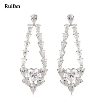 Ruifan Luxury Сърце Cubic Zircon От чисто сребро 925 проба, Дълги обеци-капки за жени, Дамски Модни сватбени бижута YEA023