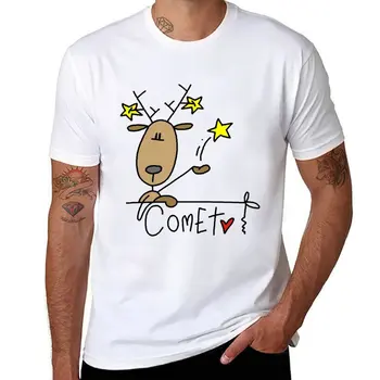 Тениска за коледните празници с кометным елен, черна тениска, эстетичная облекло, тениски за мъже с тежко тегло