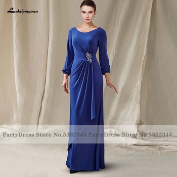 Лакшмигаун Кралския синьо на цвят С Дълъг ръкав на Сватбена рокля за майката 2023, Vestido Madrina, Женствена рокля размер Плюс, Сватбени рокли за партита