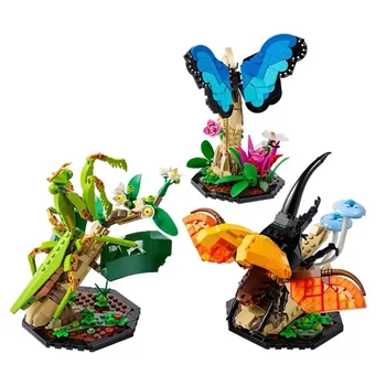Съвместим с колекция от насекоми 21342 строителни дизайнер Китайски богомолка бръмбари херкулес Blue Morpho Butterfly Bricks