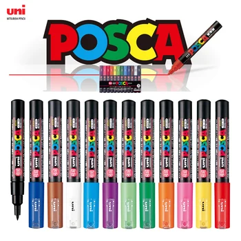 Японски набор от маркери химикалки Uni Posca Paint, PC-1M, PC-3M, PC-5M, PC-8K, PC-17K, цветен комплект 7 8 12 15 21 24 28 29, Нетоксично, на водна основа