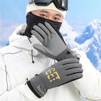 1 чифт ски ръкавици с водоустойчива една плюшена подплата, сгъстено топли зимни ръкавици, унисекс ръкавици за каране на сноуборд с докосване на екрана