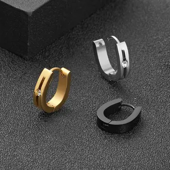 Модни U-образни обеци от титанов стомана, корейски прости черни обеци от неръждаема стомана за тенденцията женски и мъжки бижута