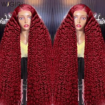 Перуки от човешка коса на дантели 13x6 99J, боядисани в тъмно, вълнообразни Бордо Средно-кафяво Бразилски перука на дантели, Бесклеевой перука за жени