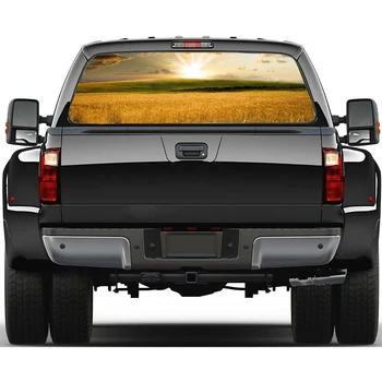 Стикер на предното и задното стъкло на колата Gold Wheat Field Sunset, на прозореца на камиона, Прозрачно Перфорированное задното стъкло-Vinyl стикер на прозореца