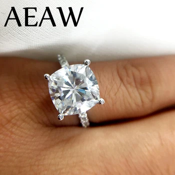 Годежен пръстен с муассанитовым диамантен пръстен на рязане 3,5 карата 9 мм, Годежен пръстен с двоен ореол от бяло злато 14 карата 585 проба
