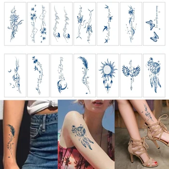 Сок, Водоустойчив временна татуировка, стикер с една вълнообразна цвете от пера Пеперуди, Полупостоянная Женска ръка, 15-дневен фалшив Тотем