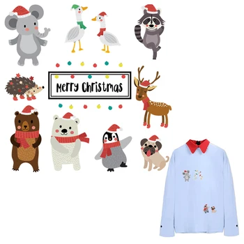 Коледна нашивка с чудесни животни за дрехи, зимни етикети с теплопередачей, ютия и на дрехите, като моден аксесоар 