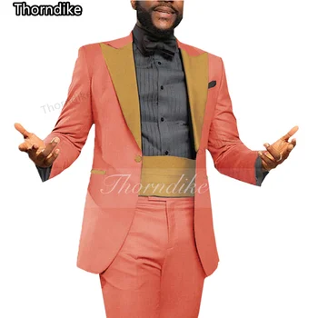Обикновен мъжки костюм Thorndike 2022, колан с ревери Gold Point, Оборудвана блейзър с панталони, костюм за младоженеца, смокинг