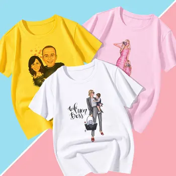 Тениска за момичета, За Баща, Майка И Деца, Модерен Корейски Дизайн В стил Харадзюку Кръгъл отвор, За по-Малките Момчета, Летен Кратък Бял Ръкав 2021