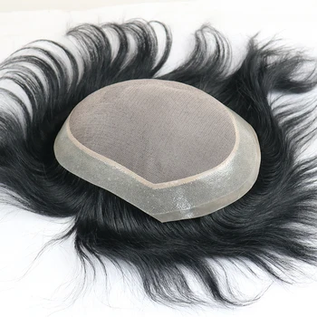 Европейският сензорен индийски мъжка перука от човешка коса на монооснове с полиуретанова заместител на около линията на косата 9x7 