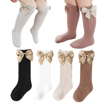 Приказно чорапогащи до коляното с лък лента за момичета на принцеси, летни дрехи, аксесоари, памучни трикотажни детски чорапи-тръба, детски