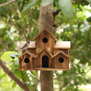 Дървена птица къща, Творческа Пасторальное Птичето гнездо за папагали на открито, А за птици в стил вили, Украса на двора