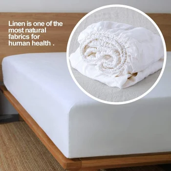 Чаршаф от 100% чист лен, дълбоко легло, бял матрак цилиндър с дължина 35 см., мека, пълна с двойни, царски, кралски размери постелки