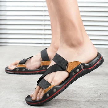 Мъжки чехли с отворени пръсти големи размери 2023, градинска лятна ежедневни плажни обувки за мъже, нескользящая обувки на равна подметка за мъже