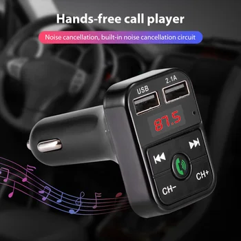 Автомобилен FM-предавател, съвместим с Bluetooth, микрофон, двойно USB зарядно устройство, играющее по време на зареждане, радиоадаптер, комплект за кола за мобилния си телефон