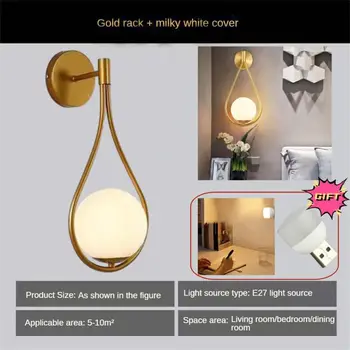 Скандинавски творчески луксозен led монтиран на стената лампа със стъклена топка, метален Модерен минималистичен нощни монтиран на стената лампа, лампи за спалня