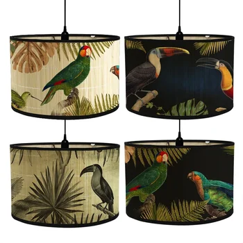 Лампа с цветна принтом в ретро стил, интериор в японски стил, интериор за престой в семейството, Бамбук художествена полилей, капак за полилеи, лампа за стенен лампа