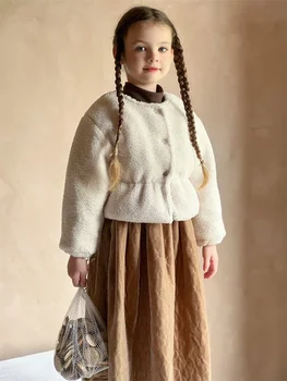 Детски дрехи за момичета, зимно Корейското плюшевое топло палто и пола за малки момичета, комплект детски дрехи