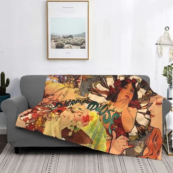 Одеало Густав Климт отвътре с художествен принтом Преносими топли наметала за дома, шалтета за спалня