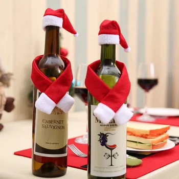 Висококачествени Коледна украса, шал и шапка, капачки за бутилки, Шапки на Дядо Коледа декорации за бутилки за вино и шампанско за домашни партита