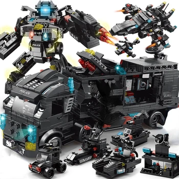 Съвместими с Lego 585Pcs City Police Station SWAT Truck Автомобилни Строителни Блокове САМ Играчки за Момчета Детски Подаръци