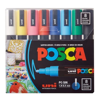 8 маркери химикалки Posca Paint, PC 5M Средни Връхчета Posca с Реверсивными Топчета, Комплект Акрилни маркери химикалки Posca, Химикалки Posca за рисуване