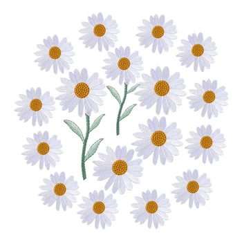 Най-добрата нашивка с бродерия във формата на цвете маргаритки от 17 парчета, апликация за рокли, раница, яке (бяла)