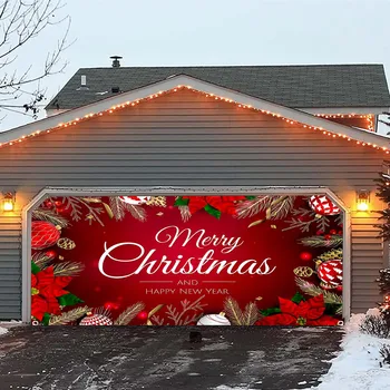 Коледен Декор Гаражни врати Коледен Банер за гаражни врати, стенни картини с размер 7 X 16 фута, Весела Коледна Знак за празника на 2023 г.