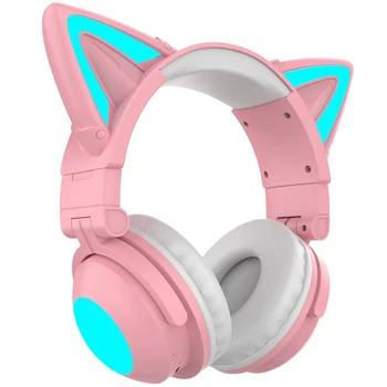 Слушалки с кошачьими уши, led осветление, компютърни слушалки, Bluetooth слушалки 5.0, слушалки, вграден микрофон