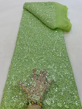 5 Ярда Луксозна Африканската завързана кърпа с пайети 2023 г. с Висококачествена Френска Нигерийская лейси плат от мъниста за шивашки на Сватбена рокля