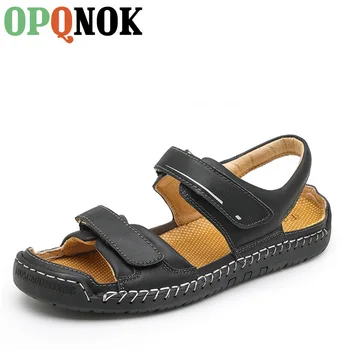 Мъжки сандали OPQNOK, модни дишащи ежедневни плажни Ежедневни спортни сандали на платформа от обикновена кожа, нови пролетно-летни