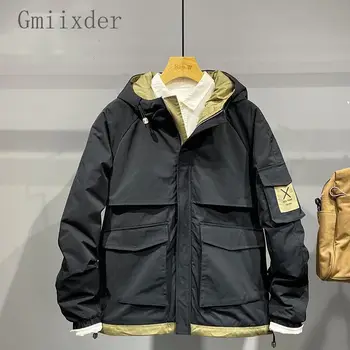 Есен-зима, нови якета, палта-карго с ивици Cityboy, мъжки ежедневни модни върхове в корейски стил с качулка, свободни якета за тийнейджъри