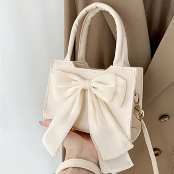 Модерен женски клатч, чанти, летни Розови дамски чанти под мишниците с лък, малка квадратна чанта-месинджър за сладки момичета