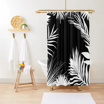 Черно-бяла завеса за душ с палмови листа в банята Аниме Комплект за баня Set Curtain