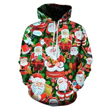 Новата Есенно-зимни спортни облекла с шарките на Дядо Коледа, модни hoody с 3D печат, Мъжки Trend случайни пуловер с качулка, мъжки hoody