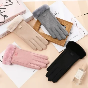 Нови Плюшени Зимни дамски ръкавици, Ръкавици без пръсти с пълни пръсти, Модни Сладки Котешки Топли Ръкавици, Дамски ръкавици за спорт на открито, Дамски Ръкавици, които могат да се докоснат