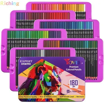 Цветни моливи Yover Professional, комплект от 180 цвята, мека сърцевина от 3,8 мм, устойчиви на разкъсване, копринено-гладка, кадифена мека. Подарък кутия