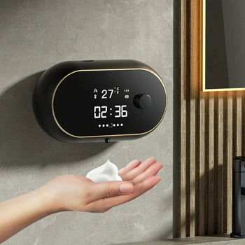 Автоматично дозиране система за сапун на пяна, Безконтактен сензор, USB зареждане, Пенопластовая машина, Дисплей за време и температура, Монтиране на стена, Дезинфектант за ръце